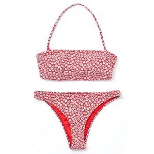 NWT Bikini Set Red & White Floral Halter S/M